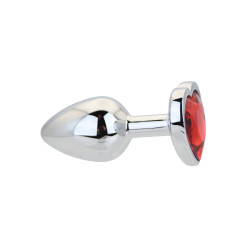 Toosh Heart Shaped Silver Butt Plug with Red Stone
