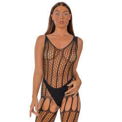 Lace by LJ Crochet Bodystocking with Lace-Up Back — Black