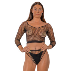 Lace by LJ Fence Net Crop Top and Bottoms black